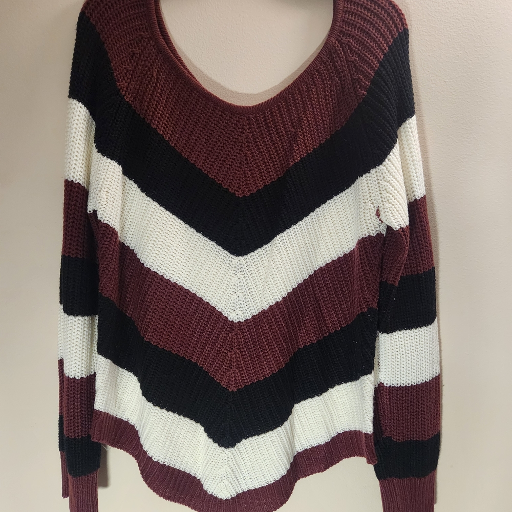 Caren Sport V-Neck Sweater - Black,‎ White, and Brown